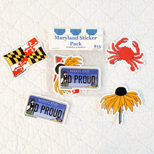 Load image into Gallery viewer, Maryland Sticker Pack – Waterproof Vinyl Stickers | MD Proud Plate, Flag, Crab & Black-Eyed Susan