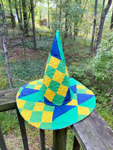 Load image into Gallery viewer, Vintage Quilt Witch Hat –  Green, Yellow & Navy | One of a Kind Handmade Hat