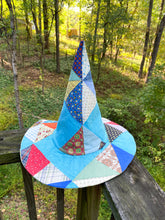 Load image into Gallery viewer, Vintage Quilt Witch Hat –  Blue Patchwork | One of a Kind Handmade Hat