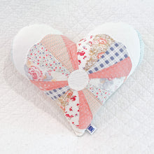 Load image into Gallery viewer, Handmade Vintage Quilt Heart Pillow in rustic farmhouse setting
