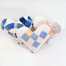 Load image into Gallery viewer, Handmade Vintage Quilt Heart Pillow in rustic farmhouse setting
