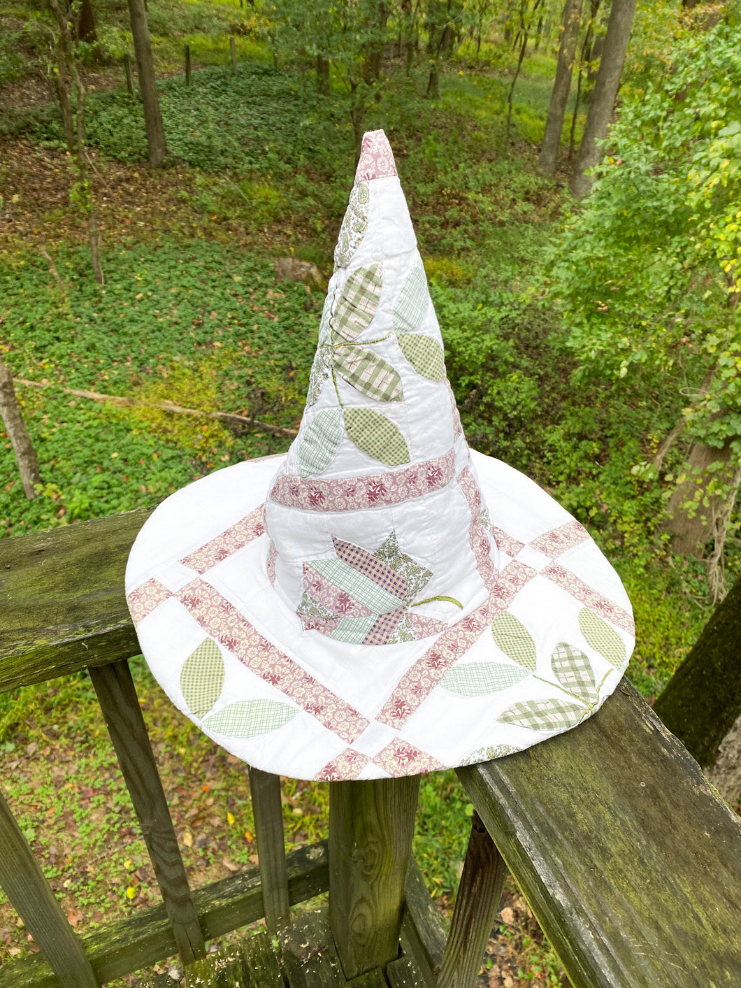 Vintage Quilt Witch Hat –  Neutral Plants | One of a Kind Handmade Hat