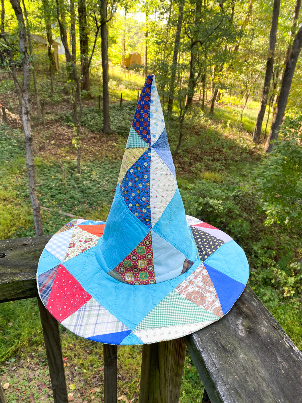 Vintage Quilt Witch Hat –  Blue Patchwork | One of a Kind Handmade Hat