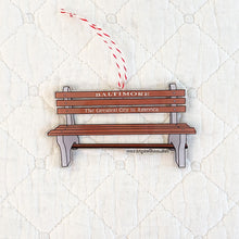 Load image into Gallery viewer, Baltimore Bench Acrylic Christmas Ornament – Double-Sided Recycled Ornament | Baltimore Holiday Decor

