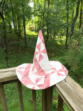 Load image into Gallery viewer, Vintage Quilt Witch Hat –  Red Pinwheel | One of a Kind Handmade Hat
